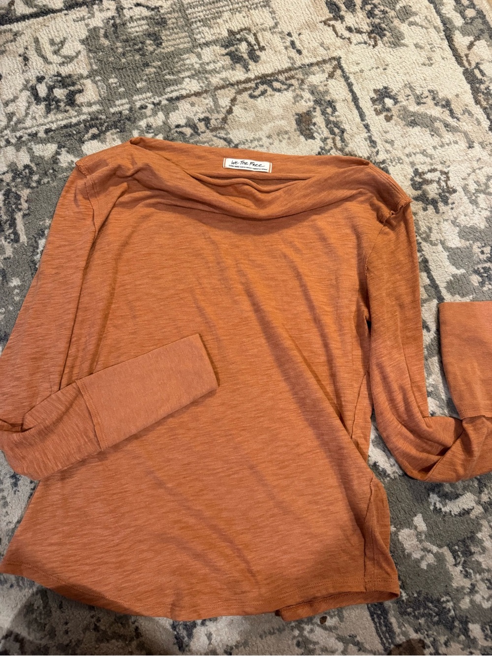 We The Free Rust Orange Long Sleeve Boatneck Top